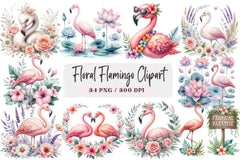 Floral Flamingo Clipart Bundle - CraftNest - Digital Crafting and Art