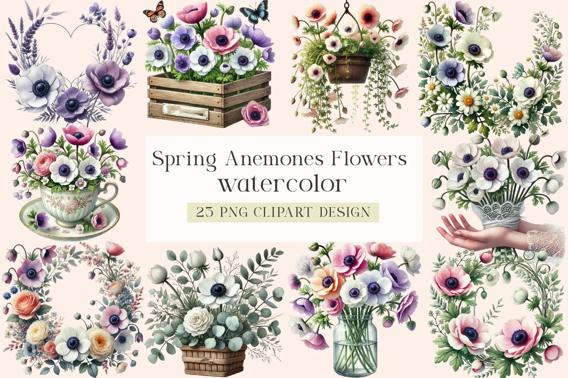 Spring Anemones Floral Clipart Bundle - CraftNest - Digital Crafting and Art