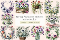 Spring Anemones Floral Clipart Bundle - CraftNest - Digital Crafting and Art