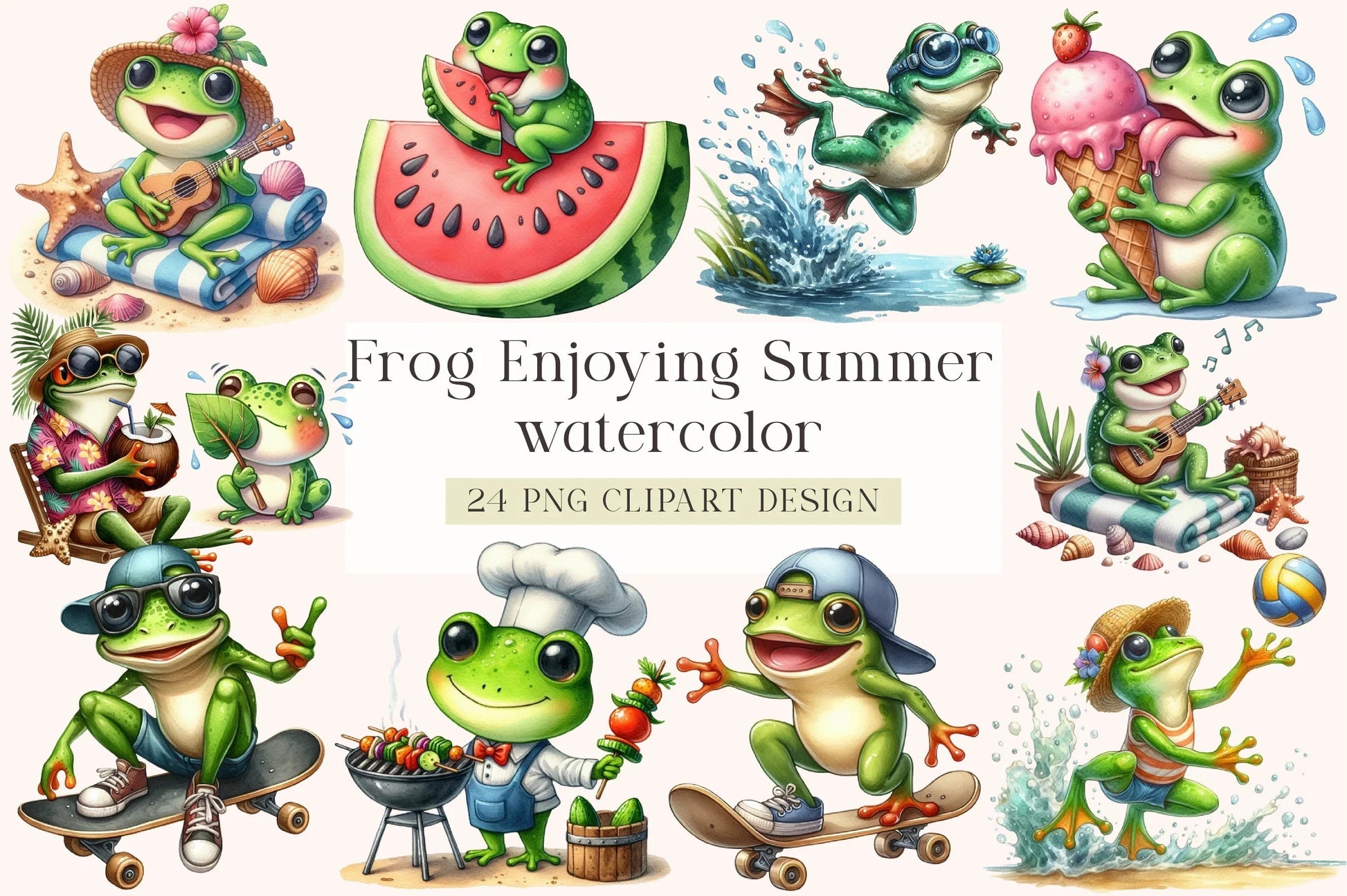 Frog Summer Clipart Bundle - CraftNest - Digital Crafting and Art