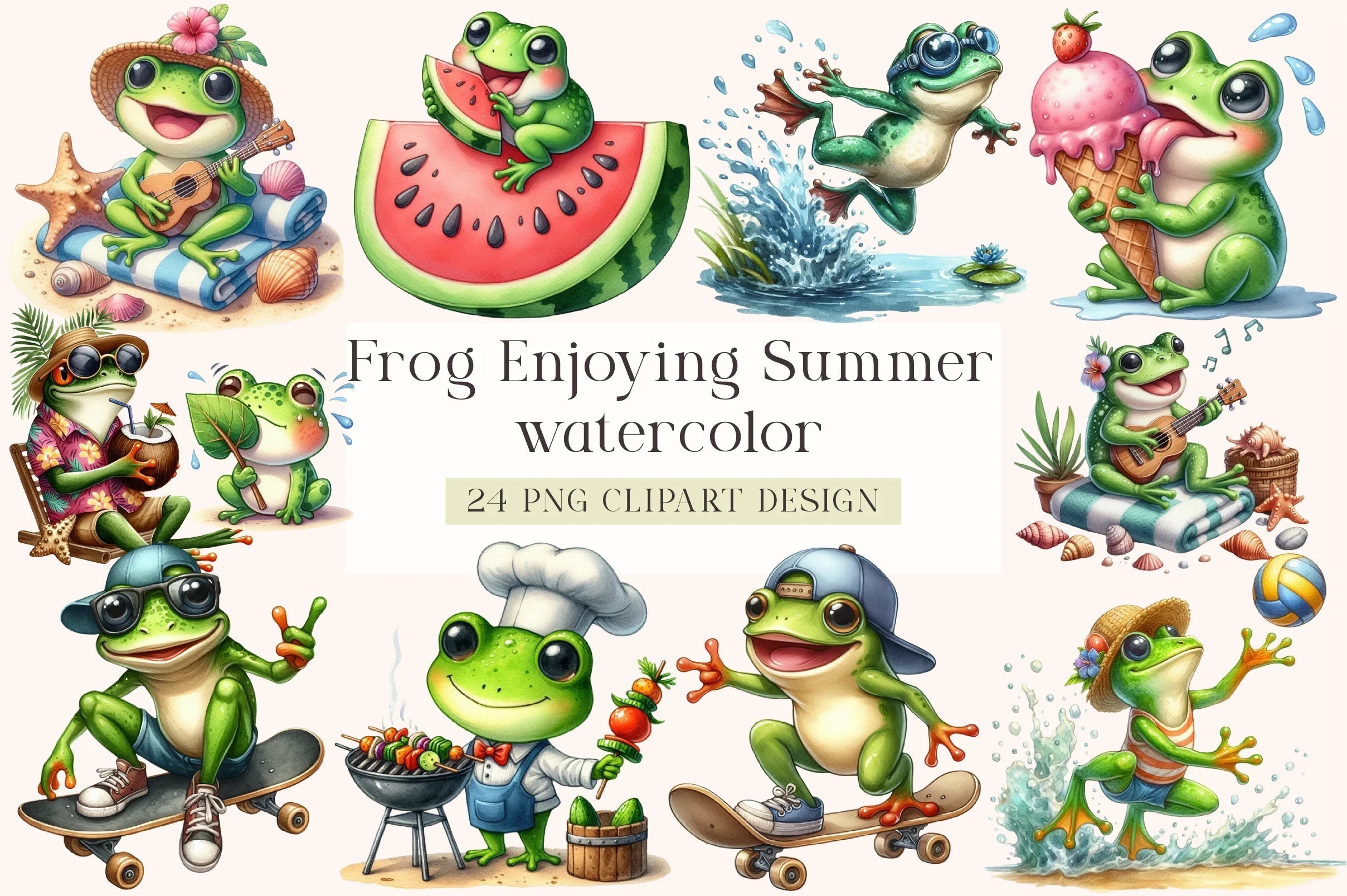 Frog Summer Clipart Bundle - CraftNest - Digital Crafting and Art