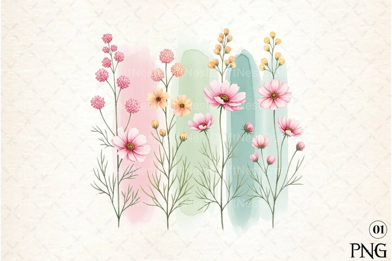 Wildflowers Brushstroke Clipart Bundle 4 - CraftNest - Digital Crafting and Art