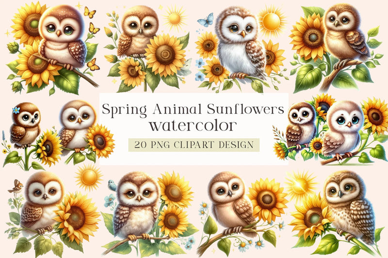 Spring Animal Sunflowers Clipart Bundle - CraftNest - Digital Crafting and Art
