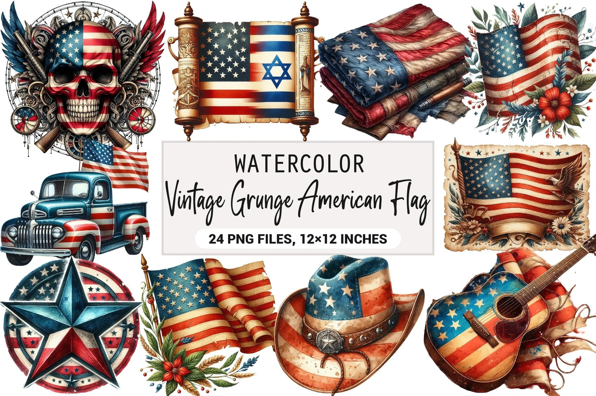 Vintage Grunge American Flag Clipart Bundle - CraftNest - Digital Crafting and Art