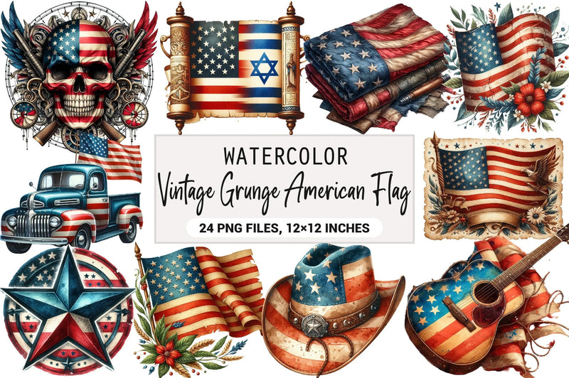 Vintage Grunge American Flag Clipart Bundle - CraftNest - Digital Crafting and Art