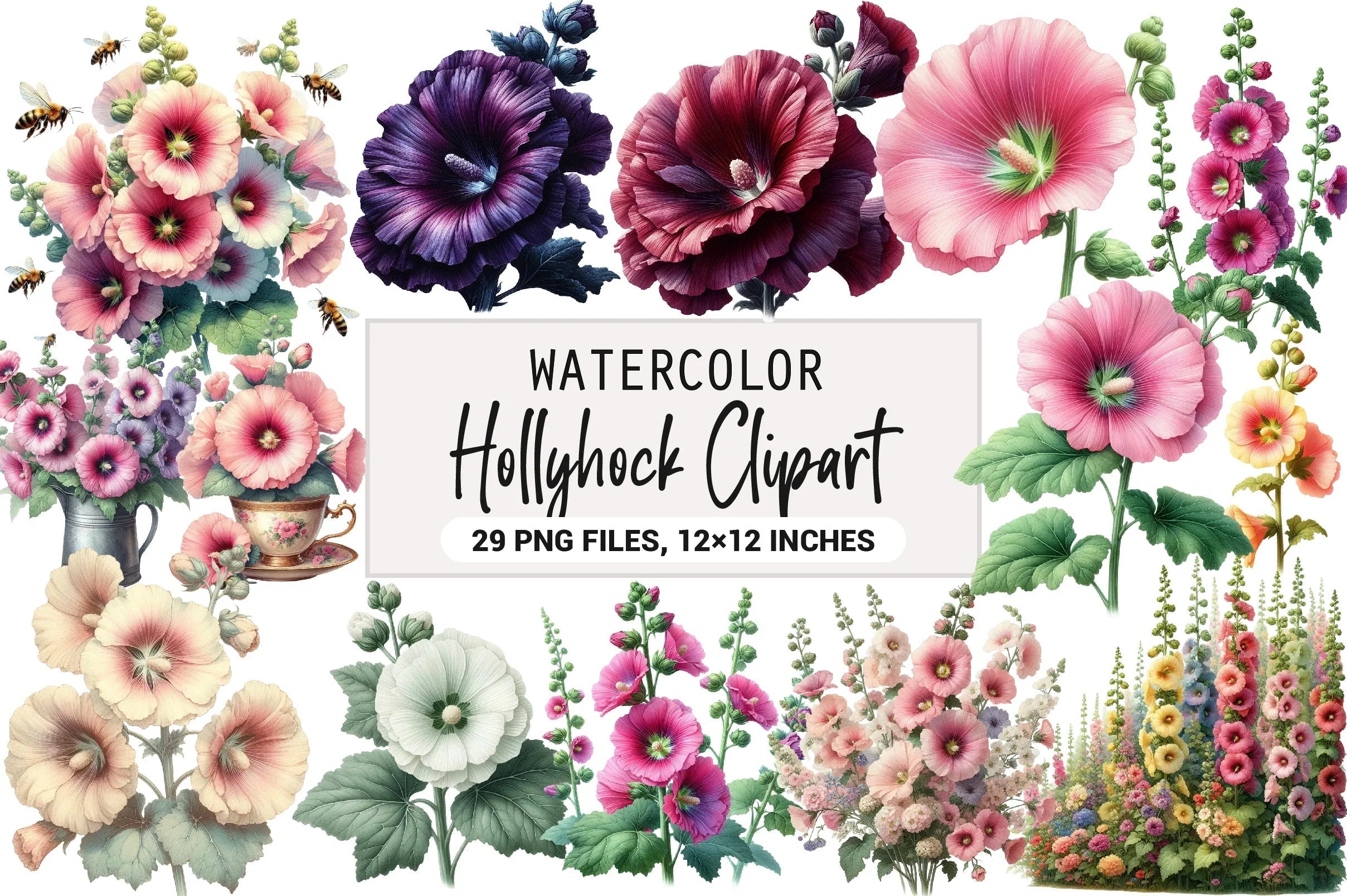 Hollyhock Clipart Bundle - CraftNest - Digital Crafting and Art
