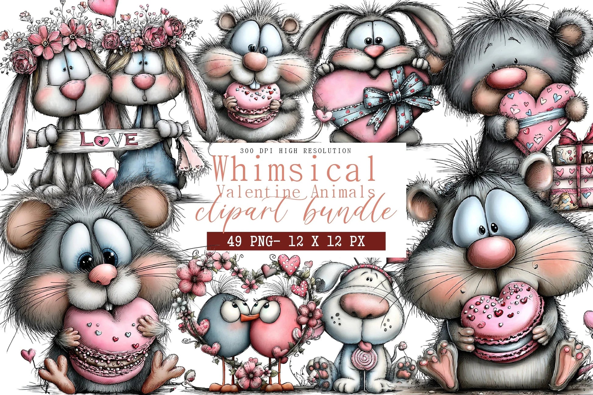 Whimsical Valentine Animals Clipart Bundle - CraftNest - Digital Crafting and Art