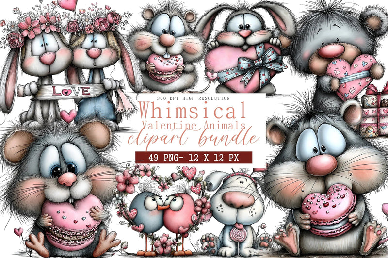 Whimsical Valentine Animals Clipart Bundle - CraftNest - Digital Crafting and Art