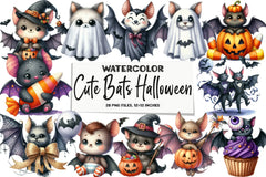 Cute Bats Halloween Clipart Bundle - CraftNest - Digital Crafting and Art
