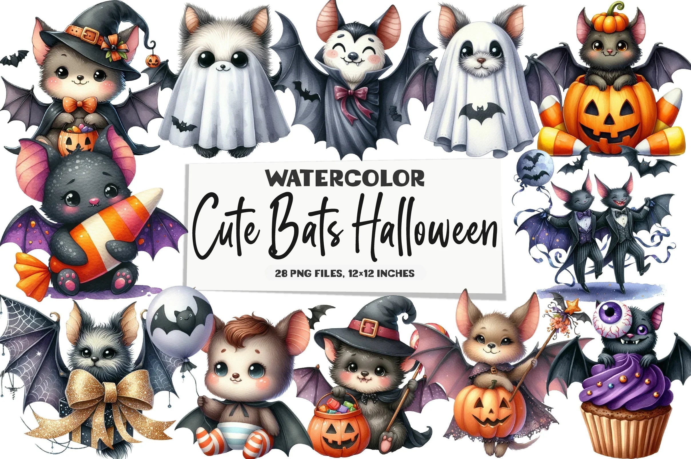 Cute Bats Halloween Clipart Bundle - CraftNest - Digital Crafting and Art