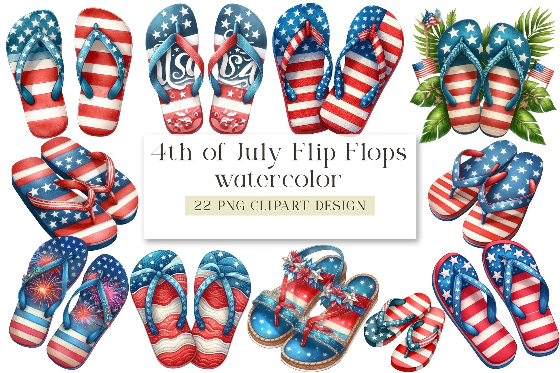 4th of July Flip Flops Clipart Bundle - CraftNest - Digital Crafting and Art
