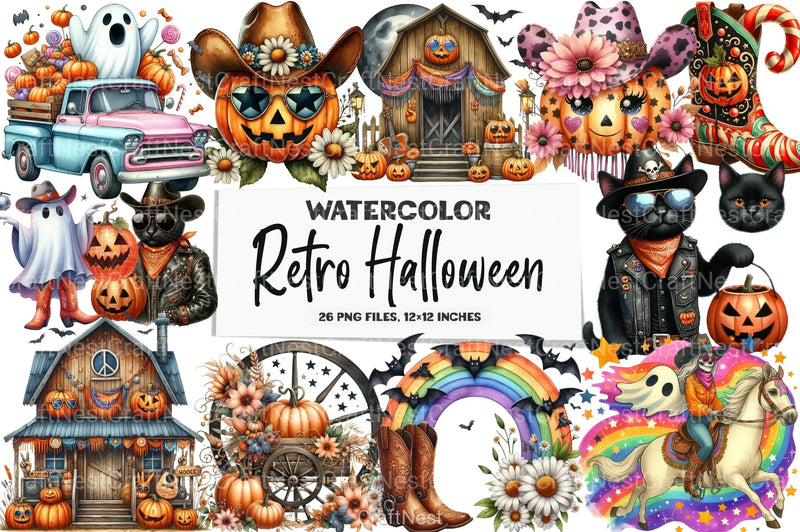 Western Halloween Retro Clipart Bundle - CraftNest - Digital Crafting and Art