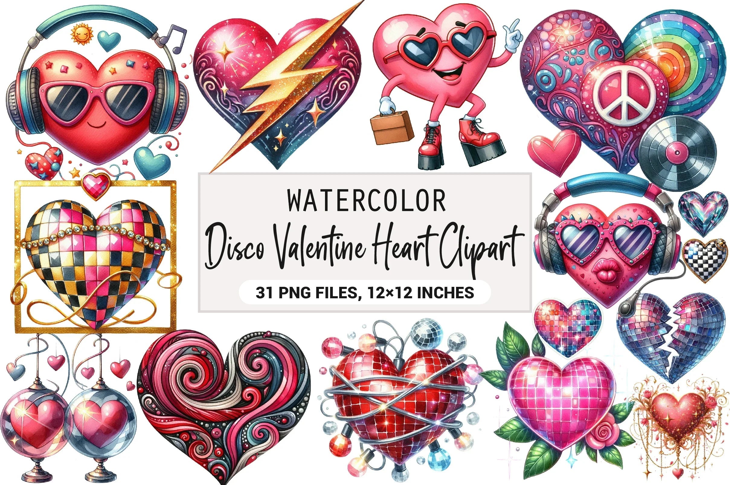 Disco Valentine Heart Clipart Bundle - CraftNest - Digital Crafting and Art