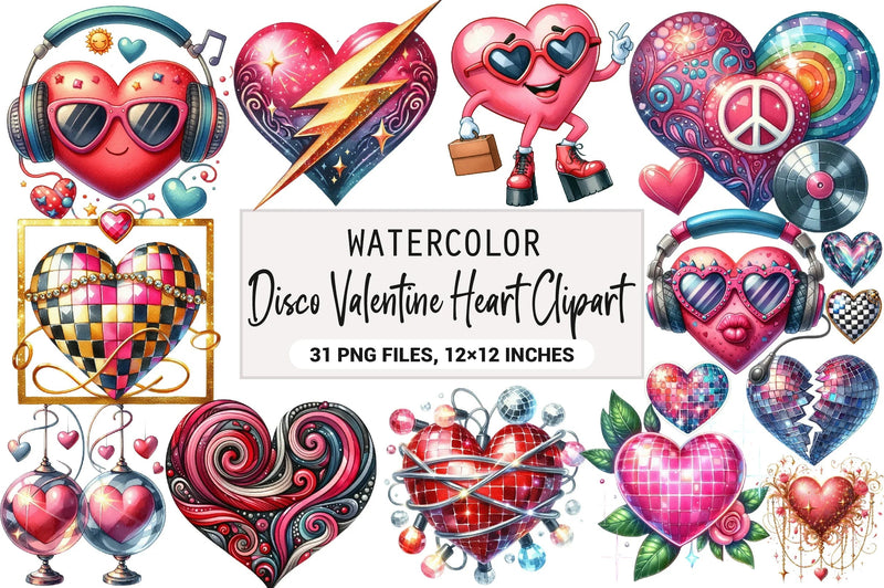 Disco Valentine Heart Clipart Bundle - CraftNest - Digital Crafting and Art