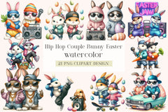 Hip Hop Couple Bunny Easter Clipart Bundle - CraftNest - Digital Crafting and Art