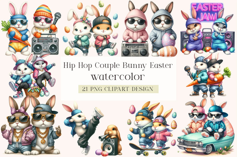 Hip Hop Couple Bunny Easter Clipart Bundle - CraftNest - Digital Crafting and Art