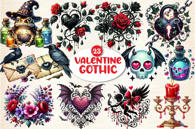 Gothic Valentine's Day Clipart Bundle 5 - CraftNest - Digital Crafting and Art