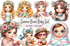Summer Beach Baby Girl Clipart Bundle - CraftNest - Digital Crafting and Art