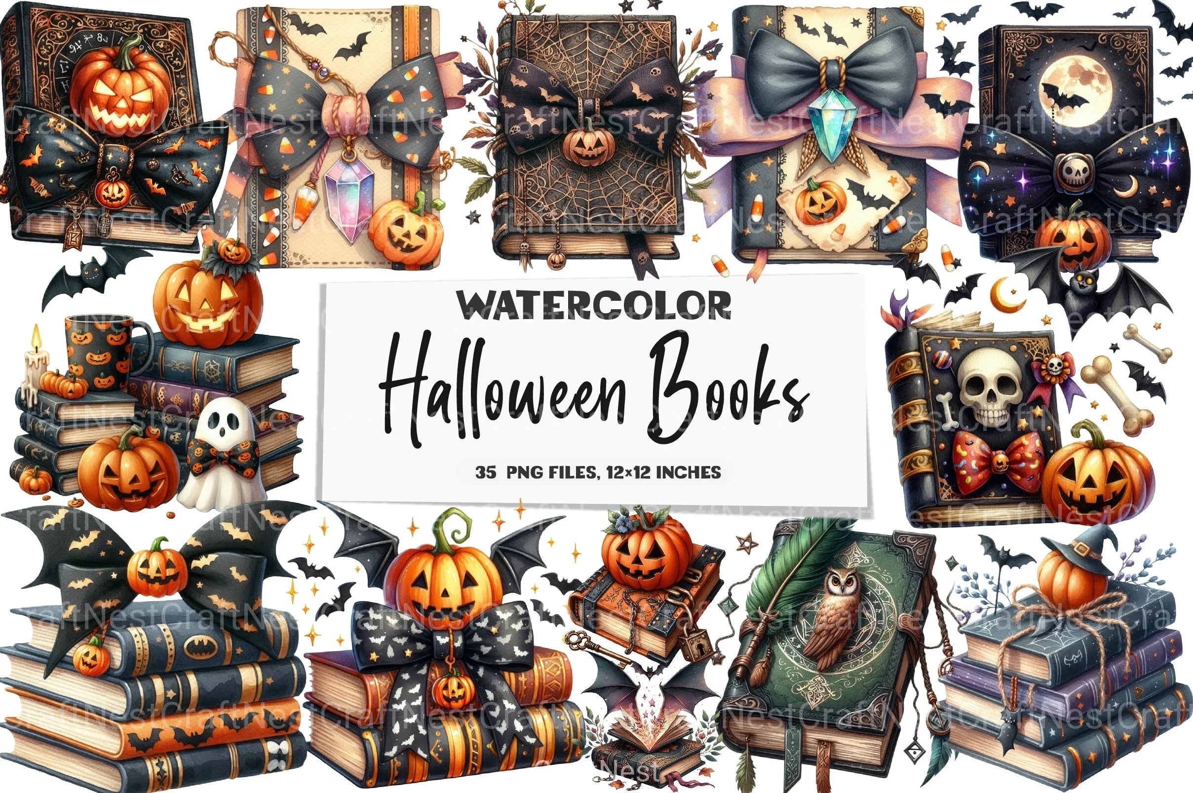 Halloween Books Clipart Bundle 99 - CraftNest - Digital Crafting and Art