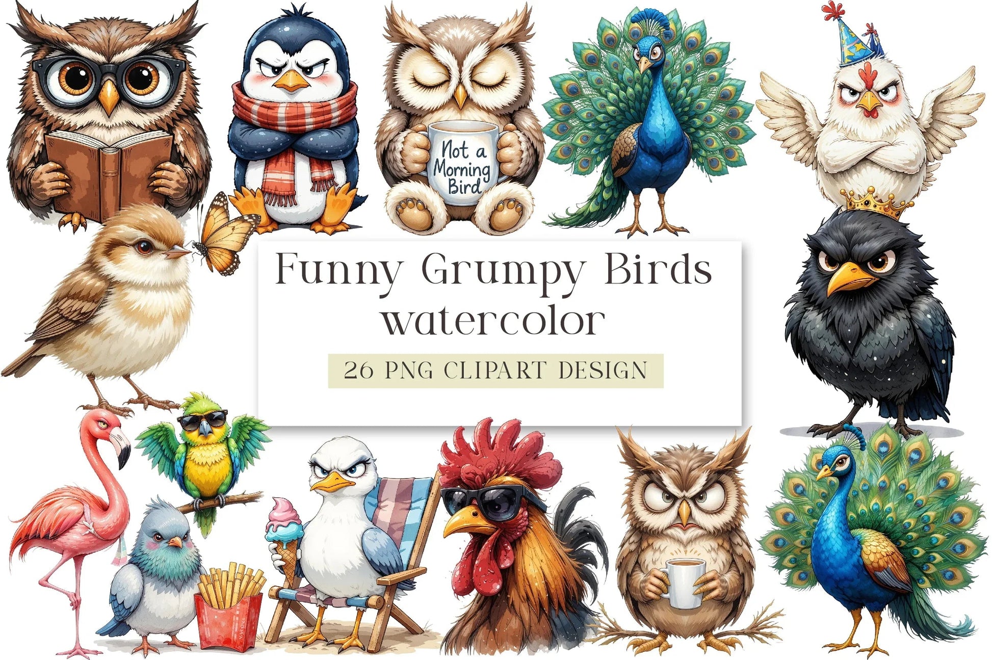 Funny Grumpy Birds Clipart Bundle - CraftNest - Digital Crafting and Art