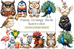 Funny Grumpy Birds Clipart Bundle - CraftNest - Digital Crafting and Art