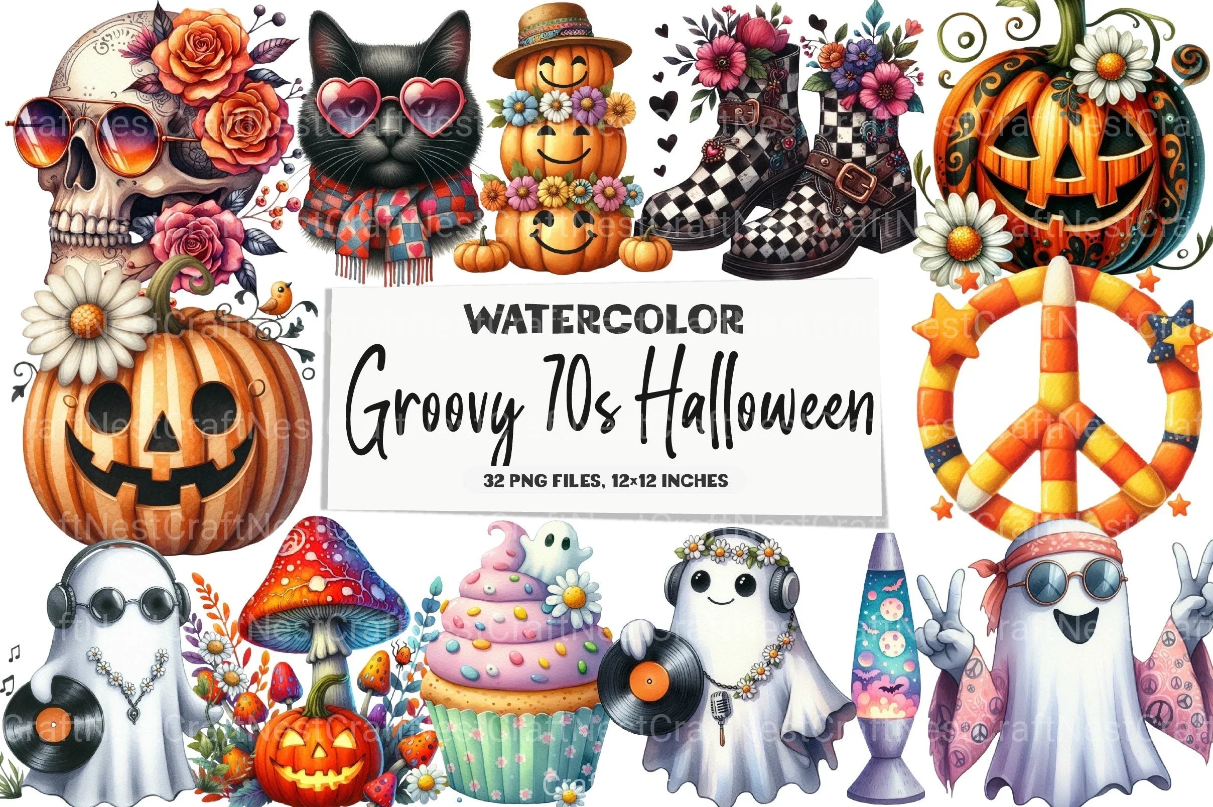 Groovy 70s Halloween Clipart Bundle 24 - CraftNest - Digital Crafting and Art