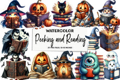 Halloween Peeking and Reading Clipart Bundle - CraftNest - Digital Crafting and Art