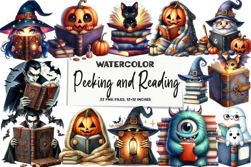 Halloween Peeking and Reading Clipart Bundle - CraftNest - Digital Crafting and Art