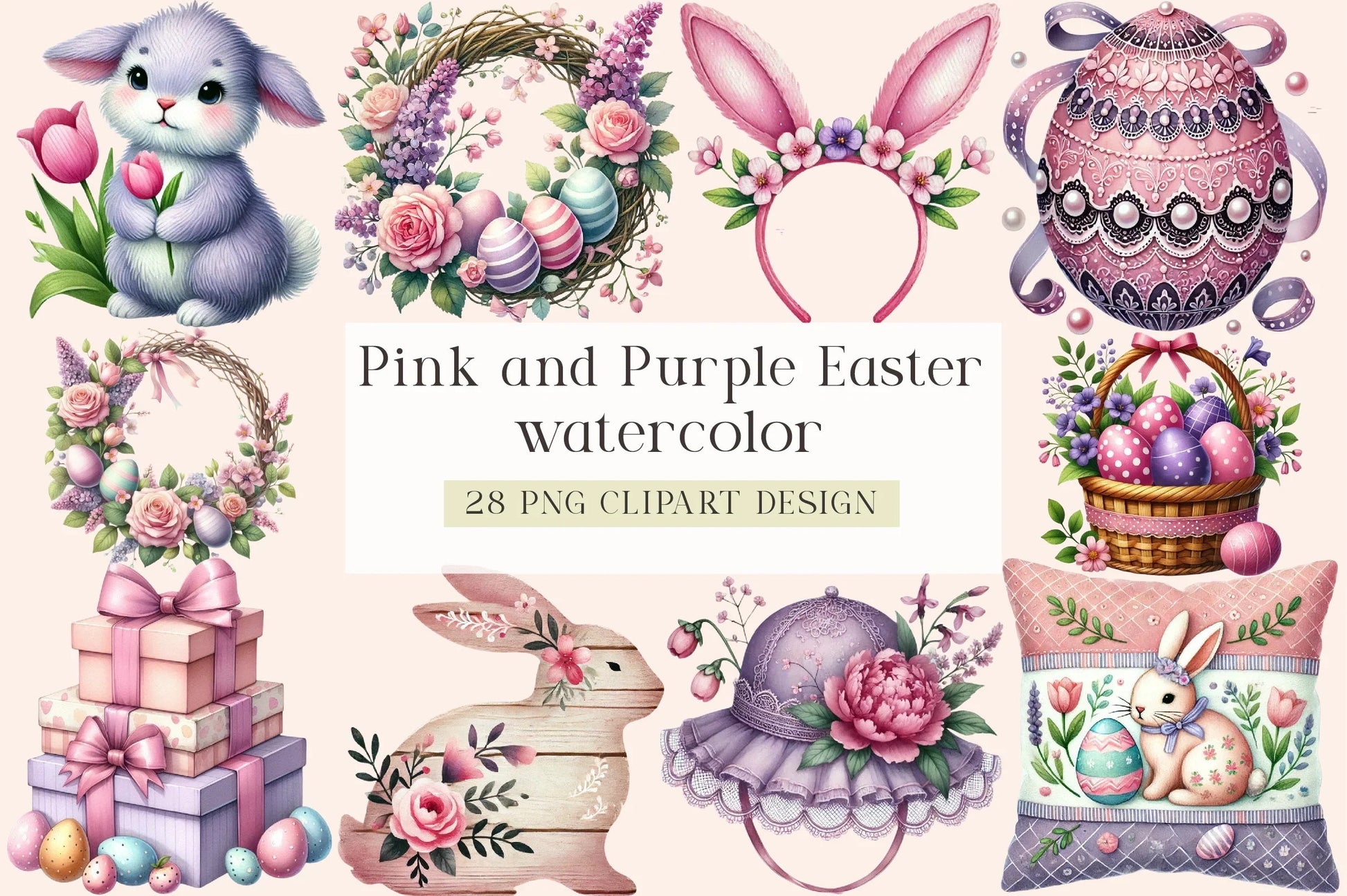 Pink and Purple Easter Clipart Bundle - CraftNest - Digital Crafting and Art