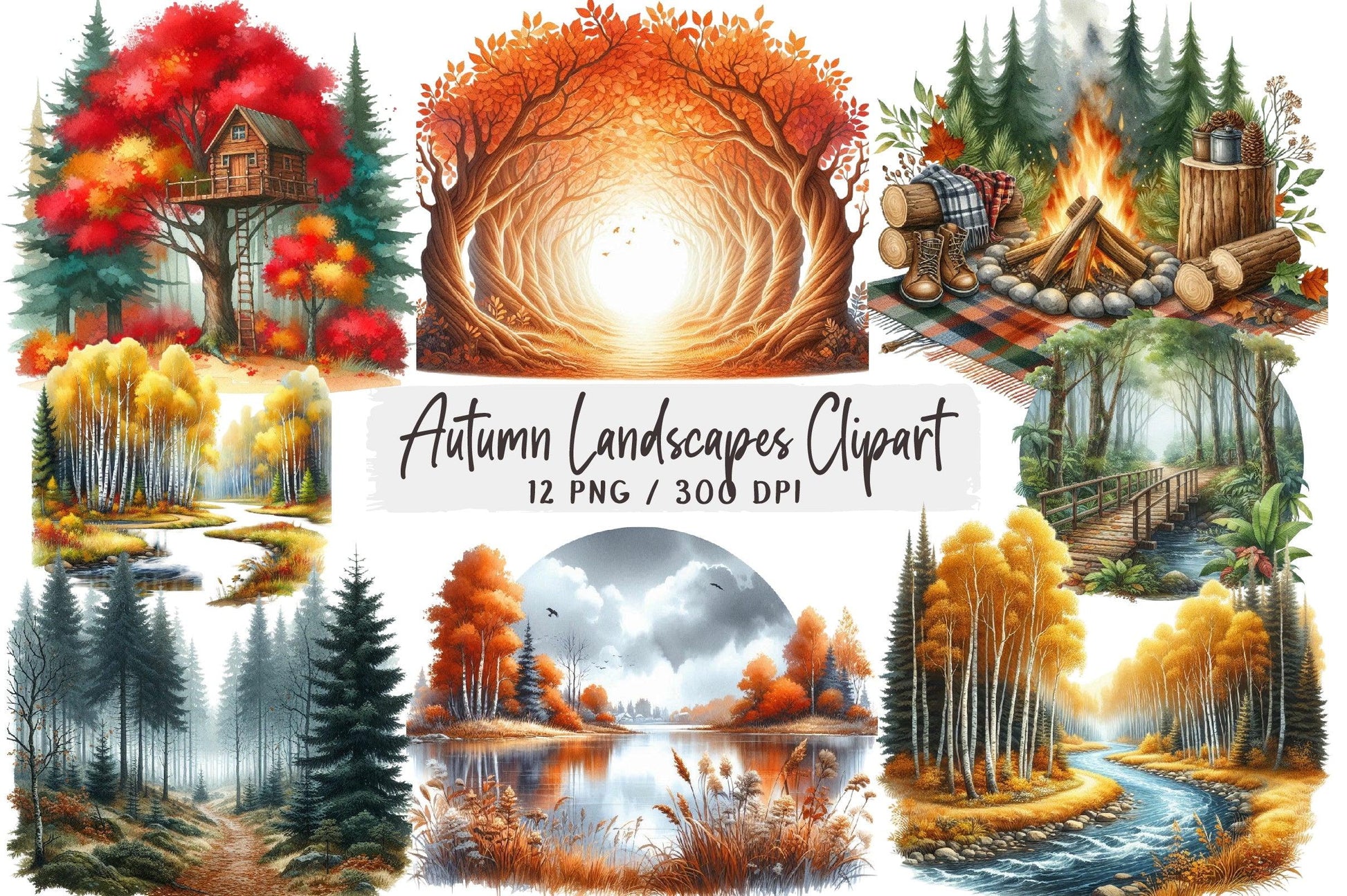 Autumn Landscapes Clipart Bundle - CraftNest - Digital Crafting and Art