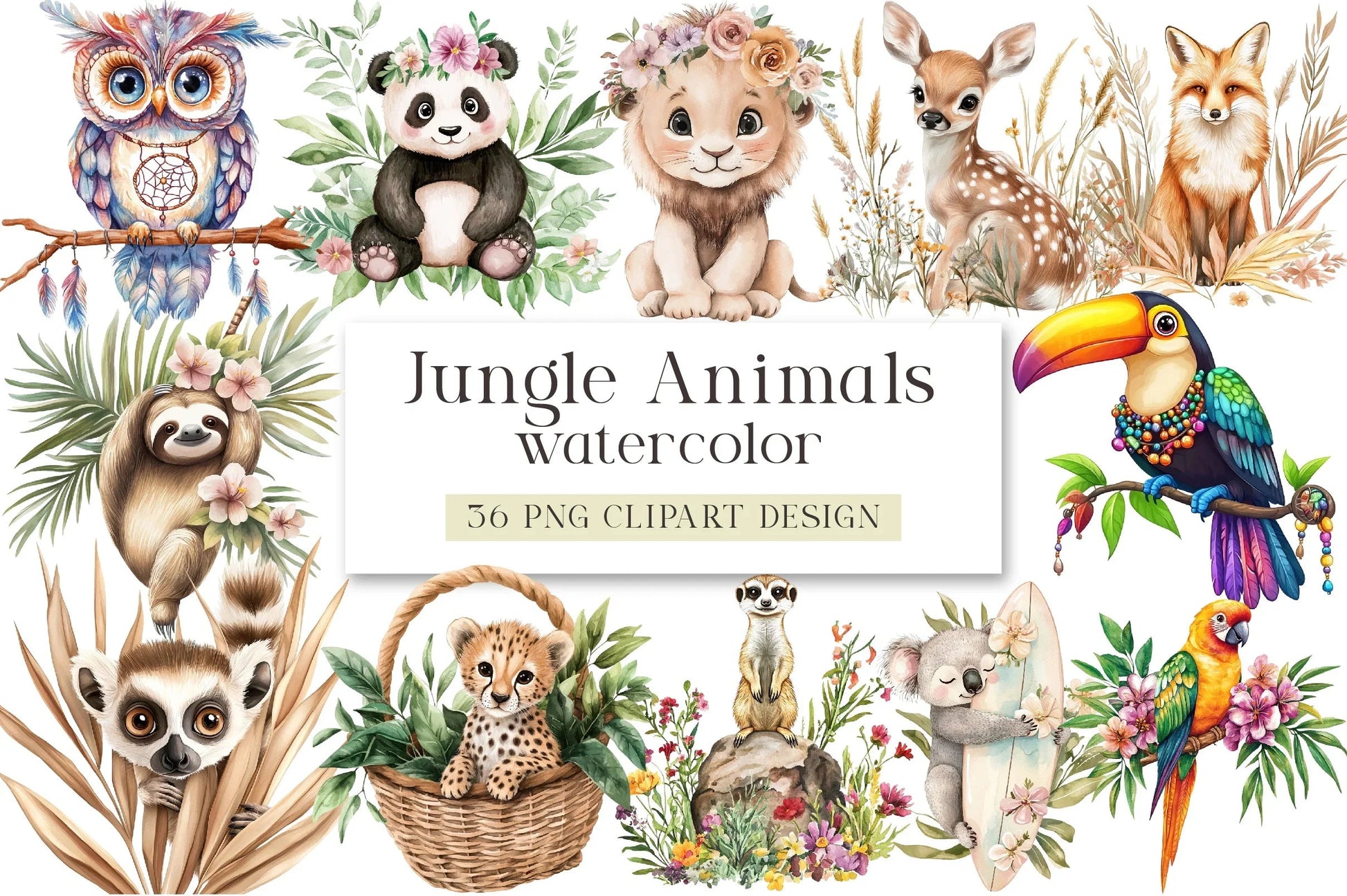Boho Jungle Animals Summer Clipart Bundle - CraftNest - Digital Crafting and Art