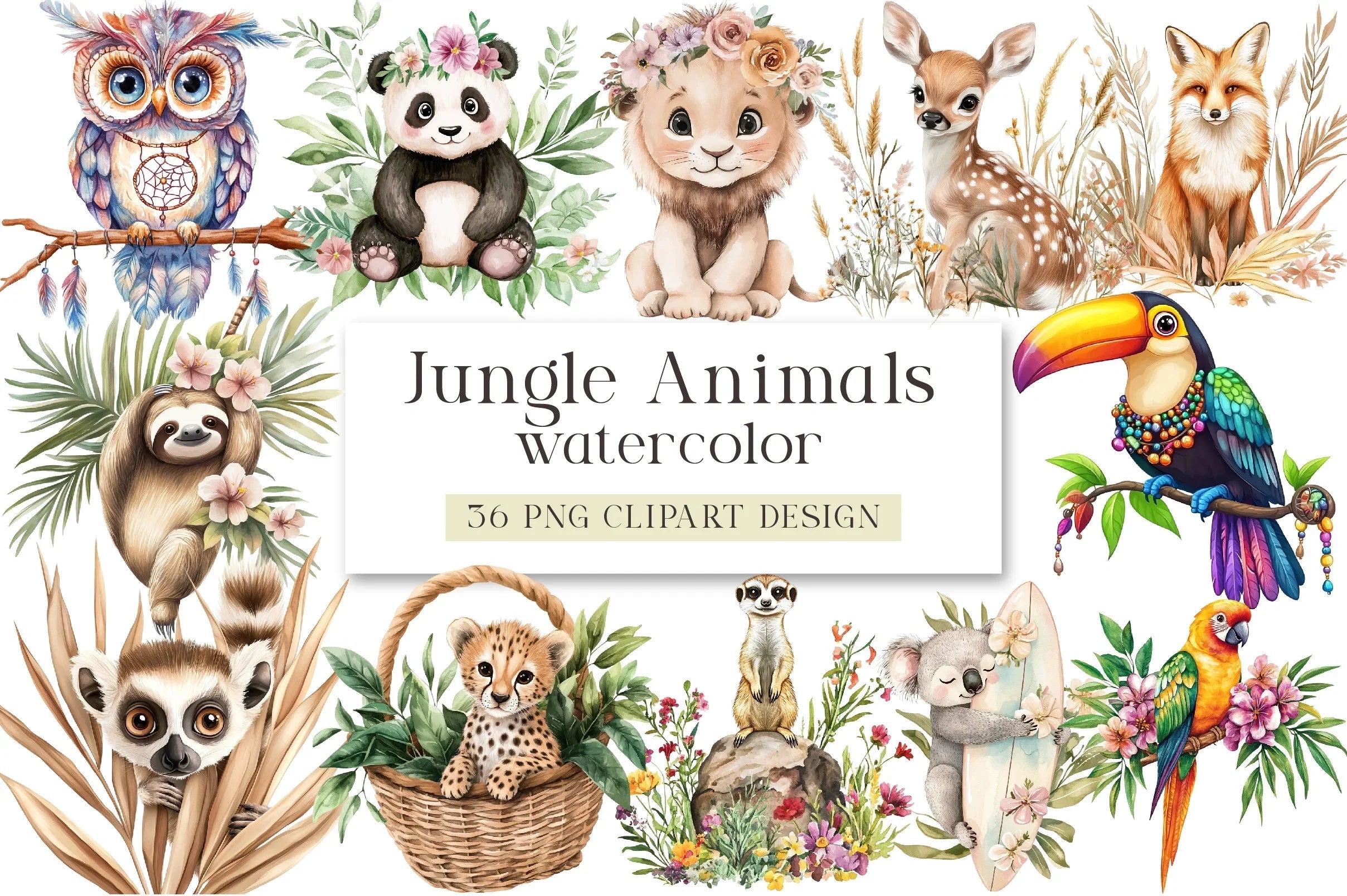 Boho Jungle Animals Summer Clipart Bundle - CraftNest - Digital Crafting and Art
