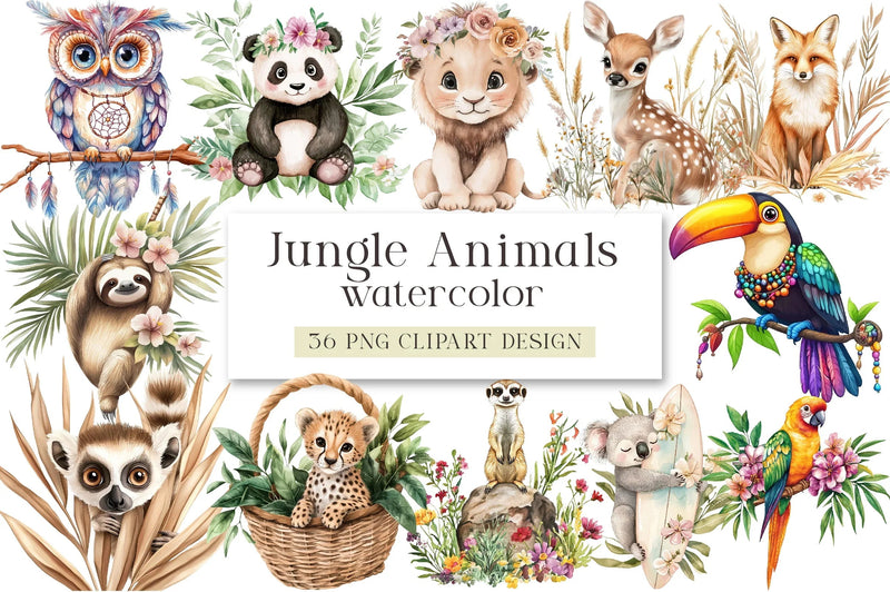 Boho Jungle Animals Summer Clipart Bundle - CraftNest - Digital Crafting and Art