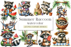 Summer Raccoon Clipart Bundle - CraftNest - Digital Crafting and Art