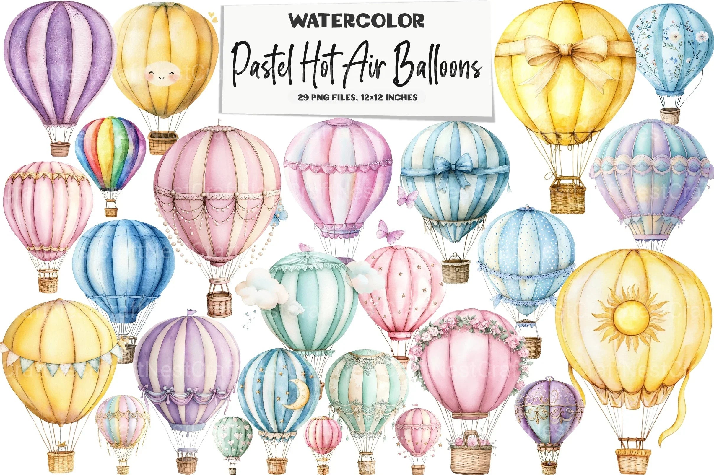 Pastel Hot Air Balloons Clipart Bundle - CraftNest - Digital Crafting and Art