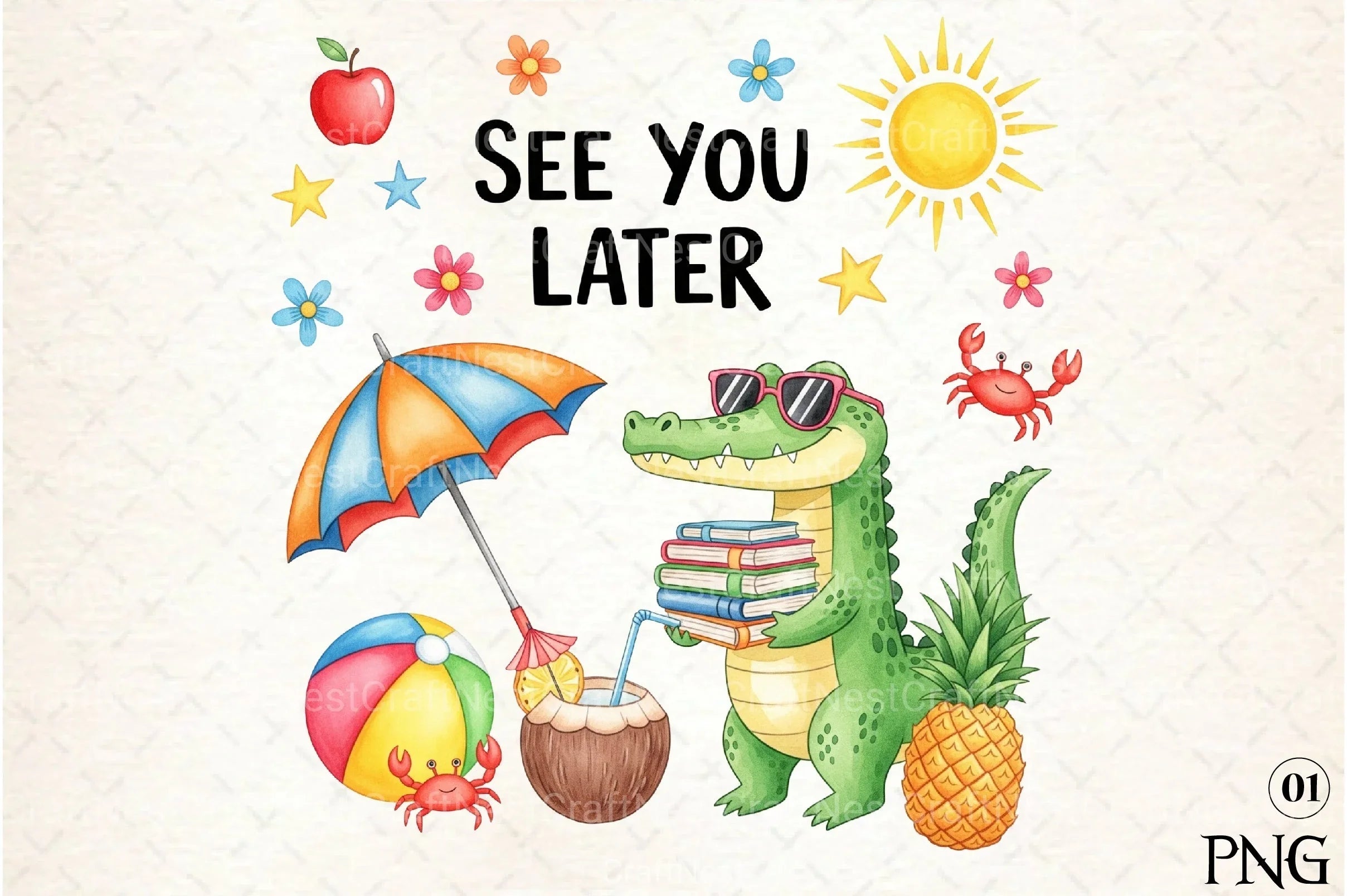 See You Later Summer Beach Alligator Clipart Bundle - CraftNest - Digital Crafting and Art