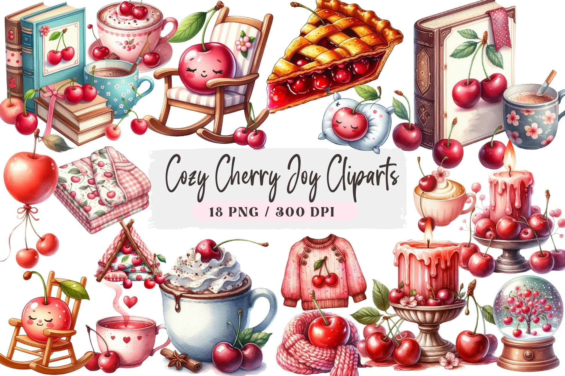 Cozy Cherry Joy Clipart Bundle - CraftNest - Digital Crafting and Art