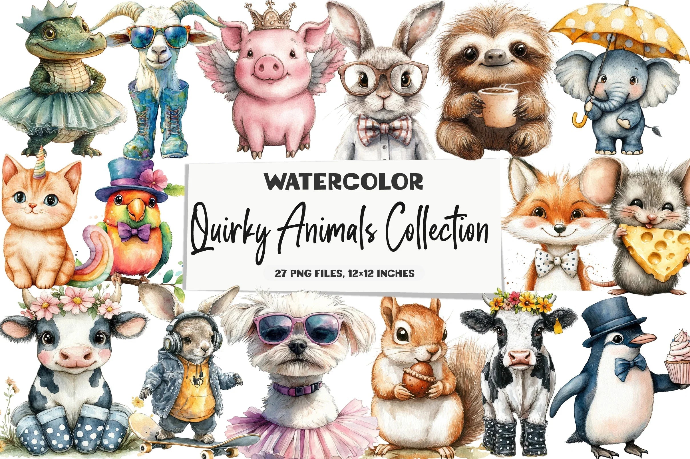 Quirky Animals Clipart Collection Bundle - CraftNest - Digital Crafting and Art