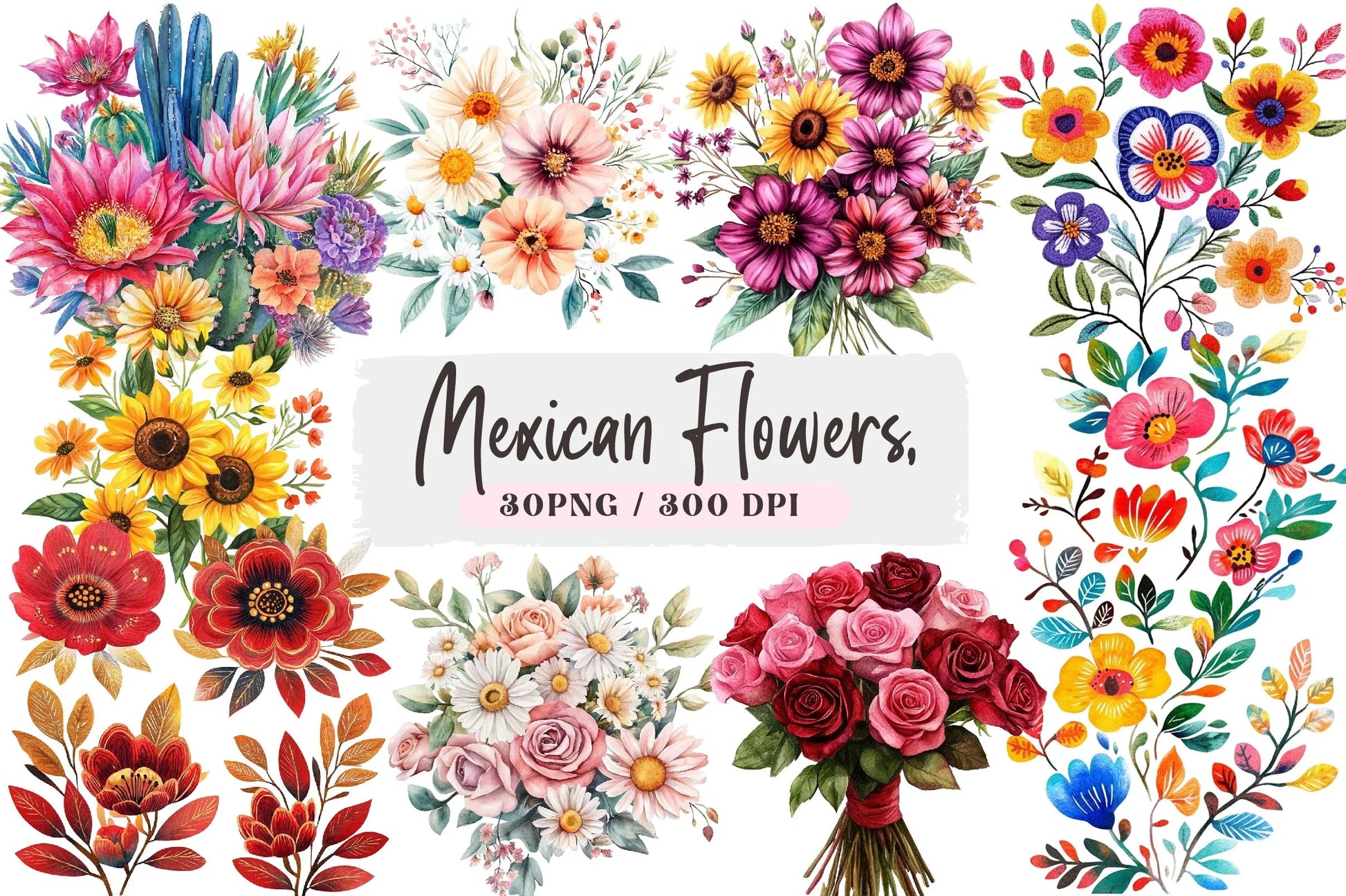 Mexican Flowers Clipart Bundle - CraftNest - Digital Crafting and Art