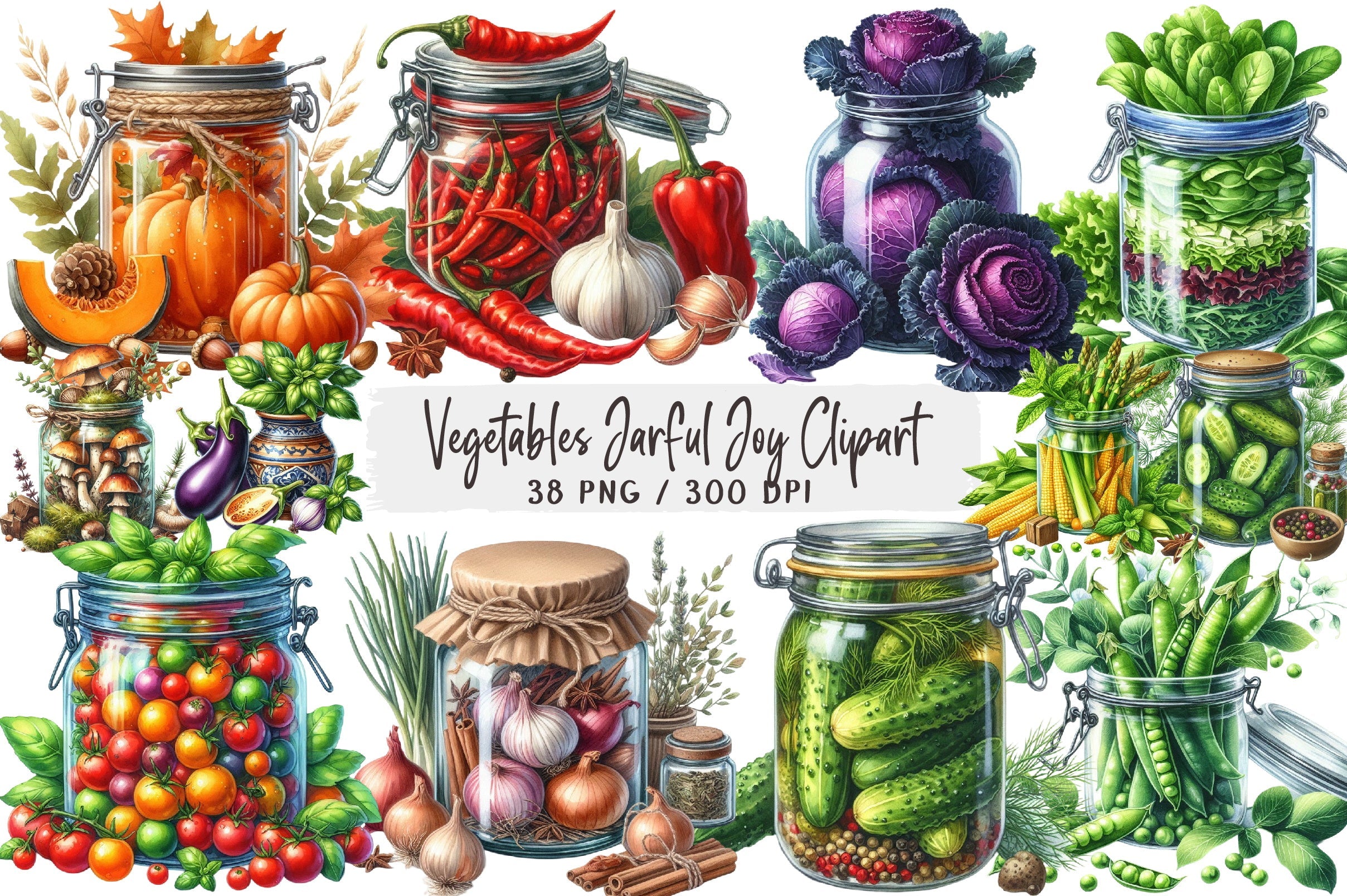 Vegetables Jarful Joy Clipart Bundle