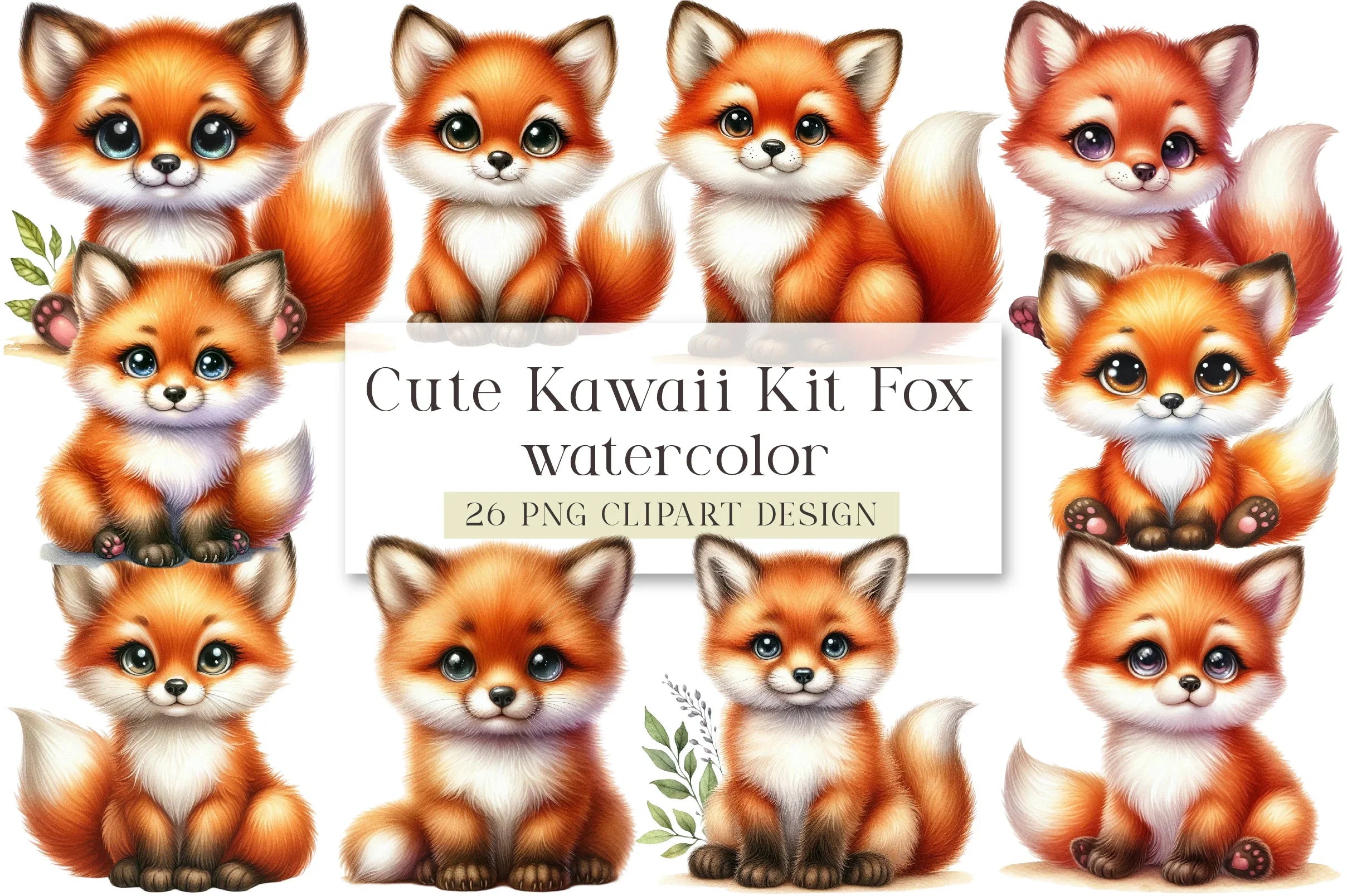Cute Kawaii Kit Fox Clipart Bundle - CraftNest - Digital Crafting and Art