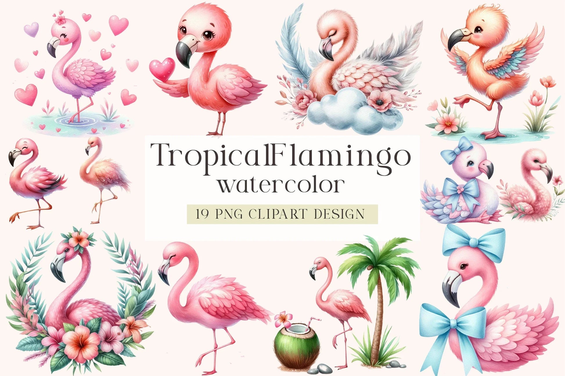 Cute Flamingo Tropical Bird Clipart Bundle - CraftNest - Digital Crafting and Art