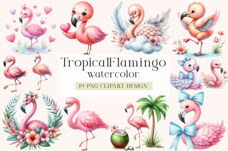 Cute Flamingo Tropical Bird Clipart Bundle - CraftNest - Digital Crafting and Art