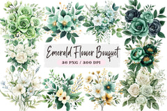 Emerald Flower Bouquet Clipart Bundle - CraftNest - Digital Crafting and Art
