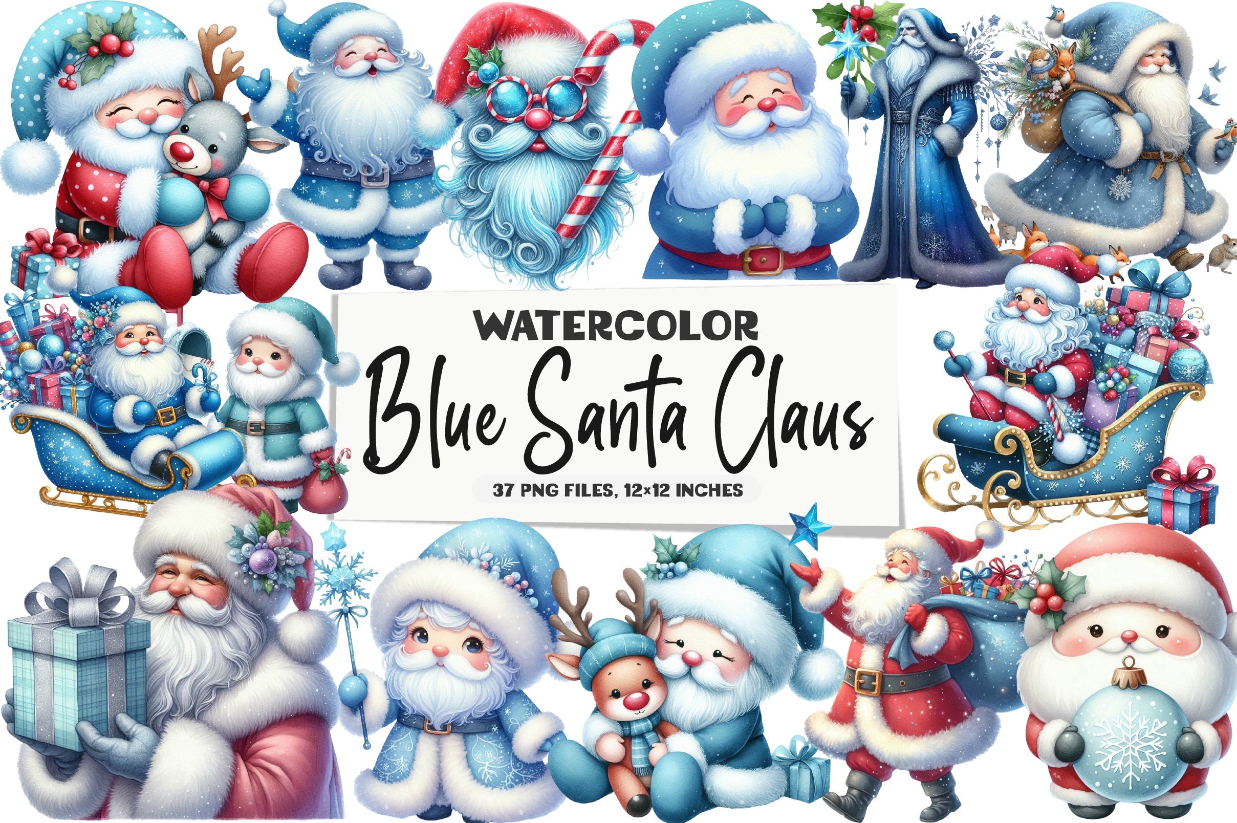 Blue Santa Claus Clipart Bundle
