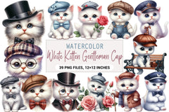 White Kitten Gentleman Cap Clipart Bundle - CraftNest - Digital Crafting and Art