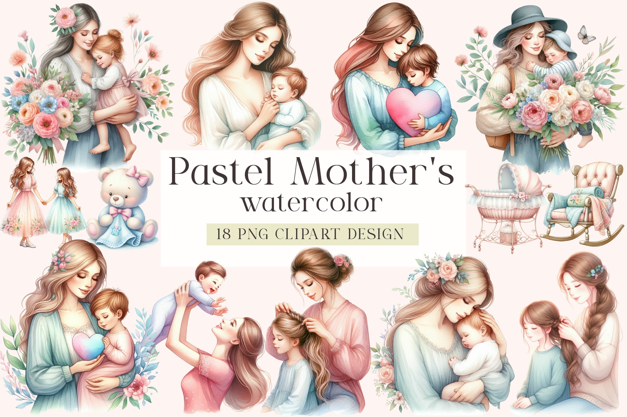 Pastel Mother's & Child Clipart Bundle