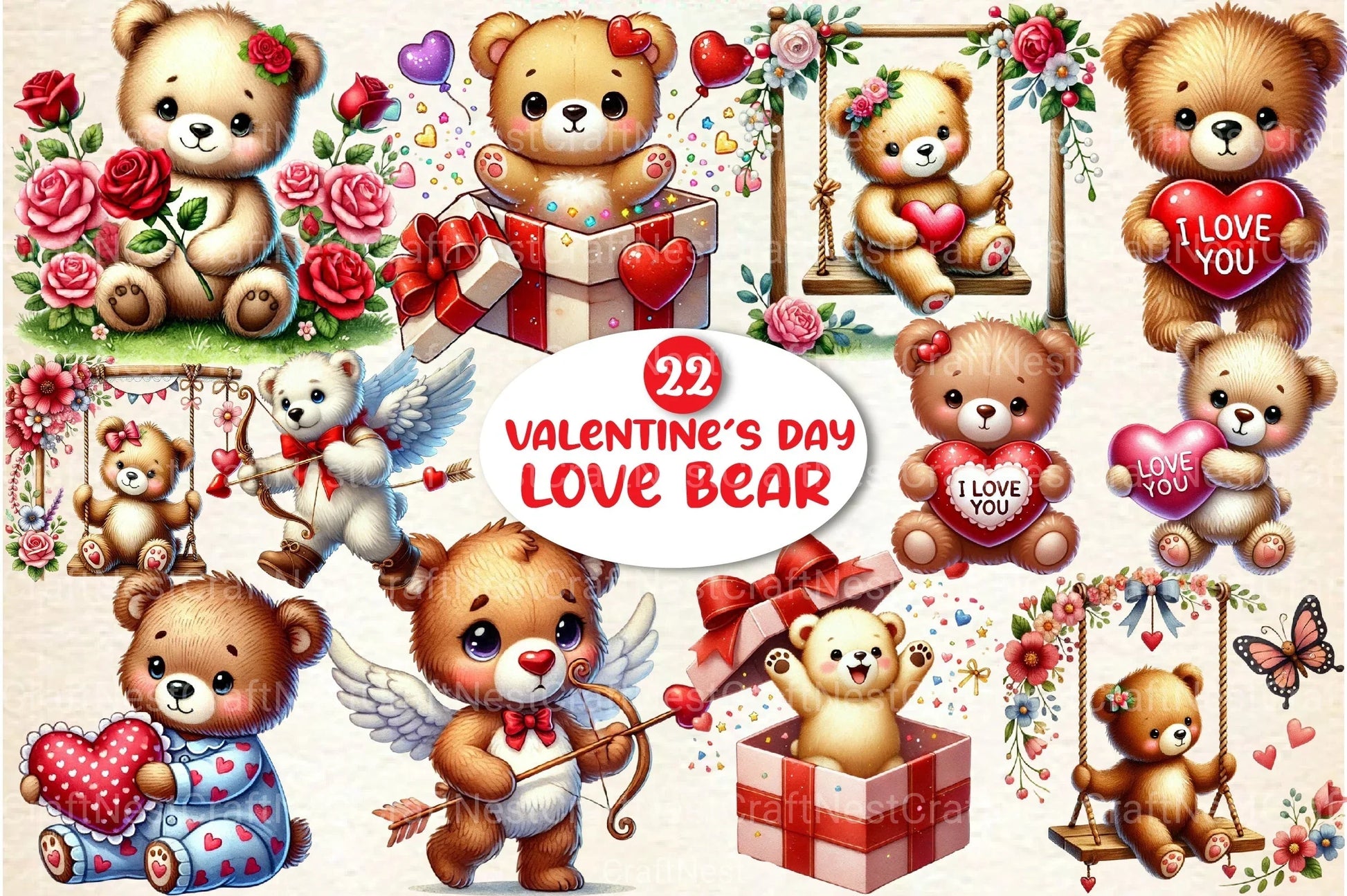 Valentine's Day Love Bear Clipart Bundle 88 - CraftNest - Digital Crafting and Art