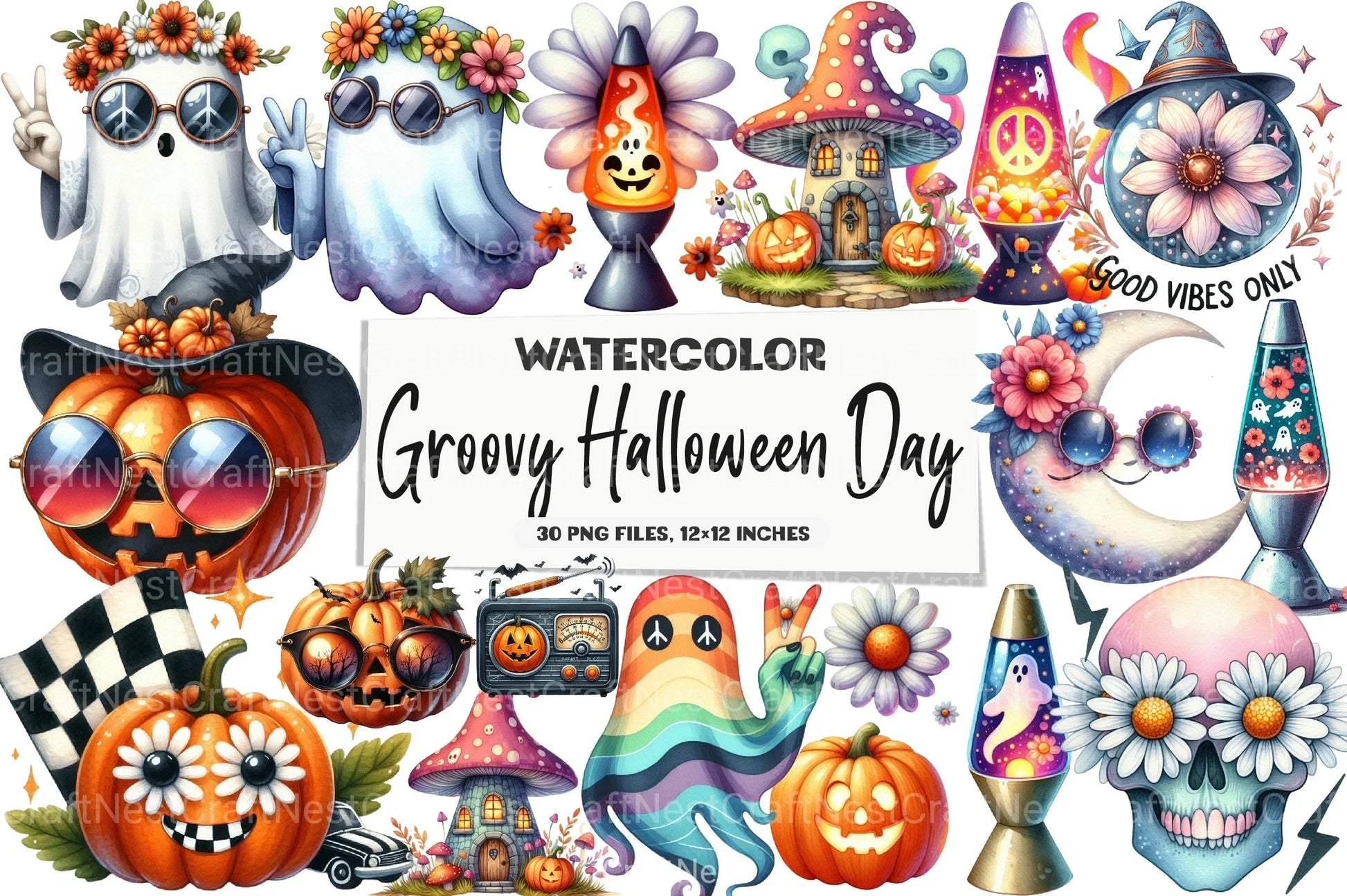 Groovy Halloween Day Clipart Bundle 2 - CraftNest - Digital Crafting and Art