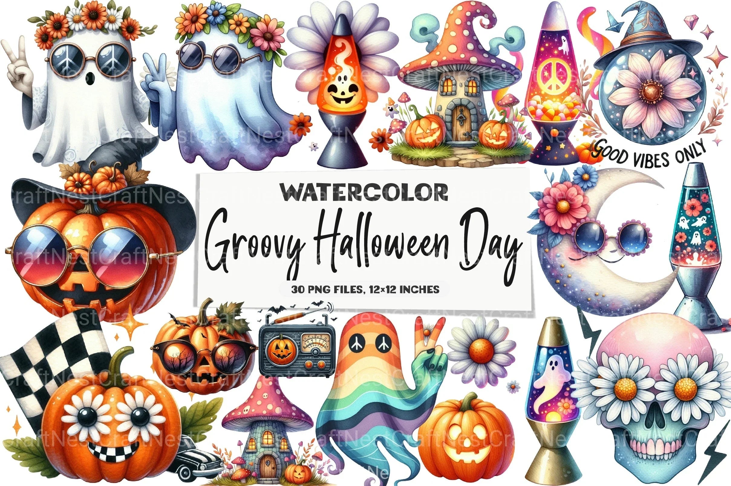 Groovy Halloween Day Clipart Bundle 2 - CraftNest - Digital Crafting and Art